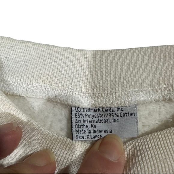 Vintage 80s Hallmark Ornaments Club Women White Ugly Christmas Sweatshirt Sz XL - Picture 7 of 11